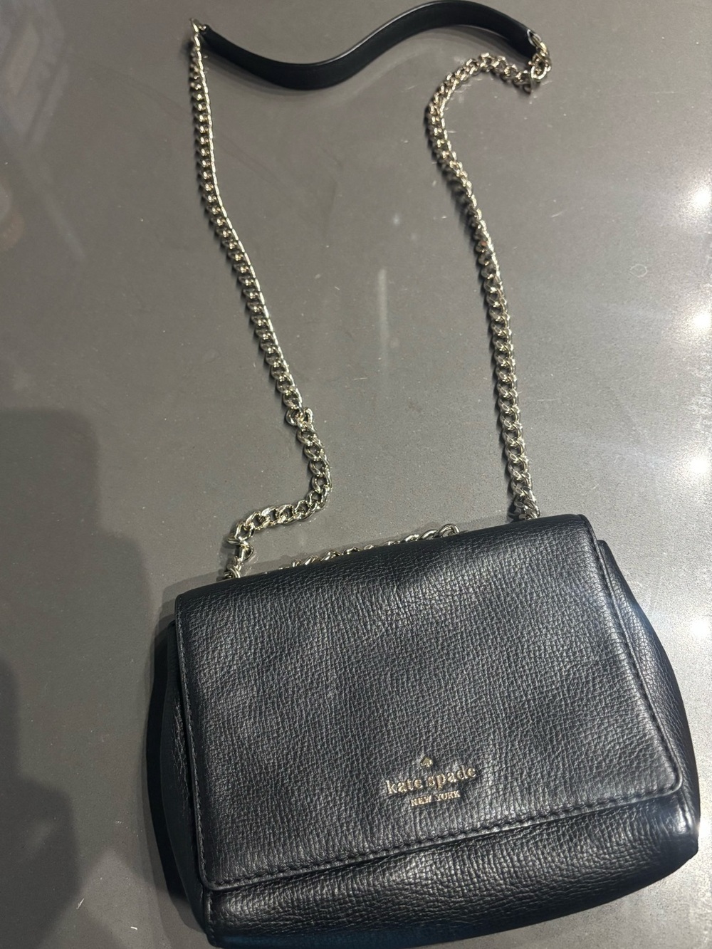 kate spade Black Leather Crossbody with Silver Chain